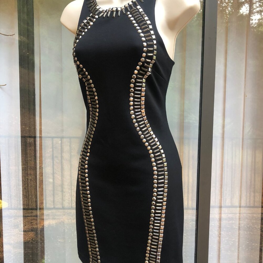 Bebe Racerback Studded Black Mini Dress Lined Size S Small